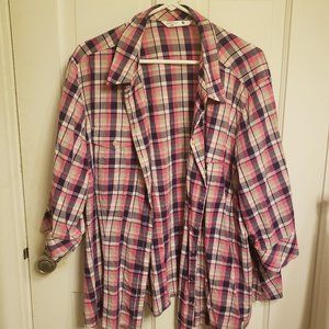 Purple & Pink Plaid Button Top